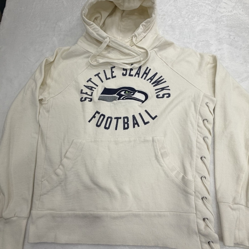 Seattle Seahawks Women's Touch Cream Lace Up Pullover Hoodie NFL Medium